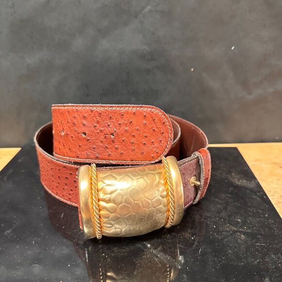Max Mara Gold Brown Belt Rare Luxury Couture Statement Buckle  Size XL - Picture 4 of 7